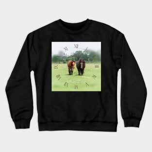 Two horses on pasture looking at camera Crewneck Sweatshirt